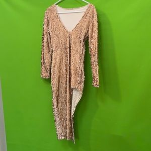 Glitter Shimmery Gold Asymmetrical Dress